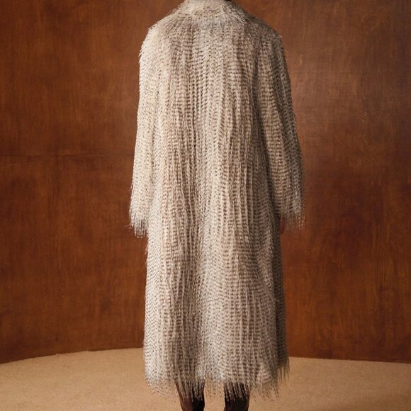 White Preppy Women's All Over Print Faux Fur Midi Coat - Picture 2 of 8